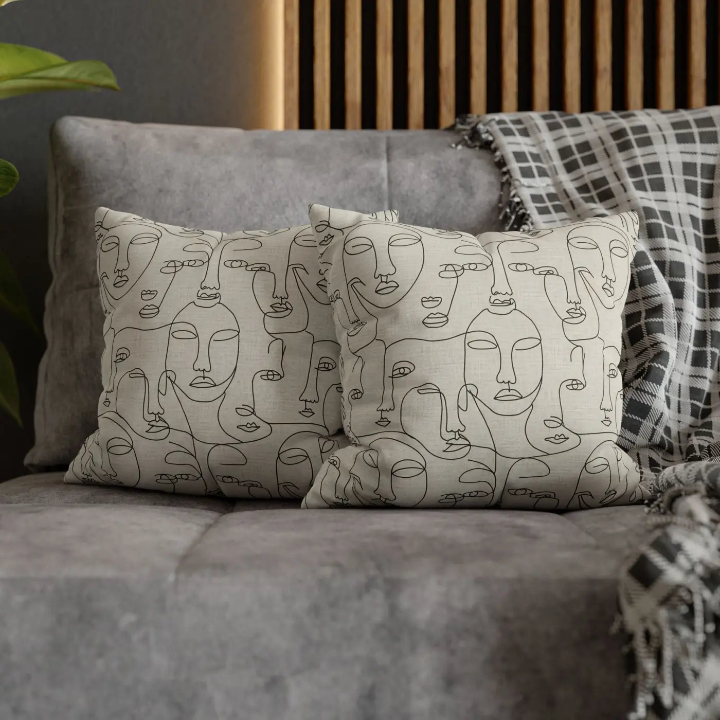 Line Art Pillow Cover - Abstract Faces Gallery Style - DipaliZ