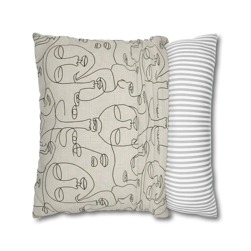 Line Art Pillow Cover - Abstract Faces Gallery Style - DipaliZ