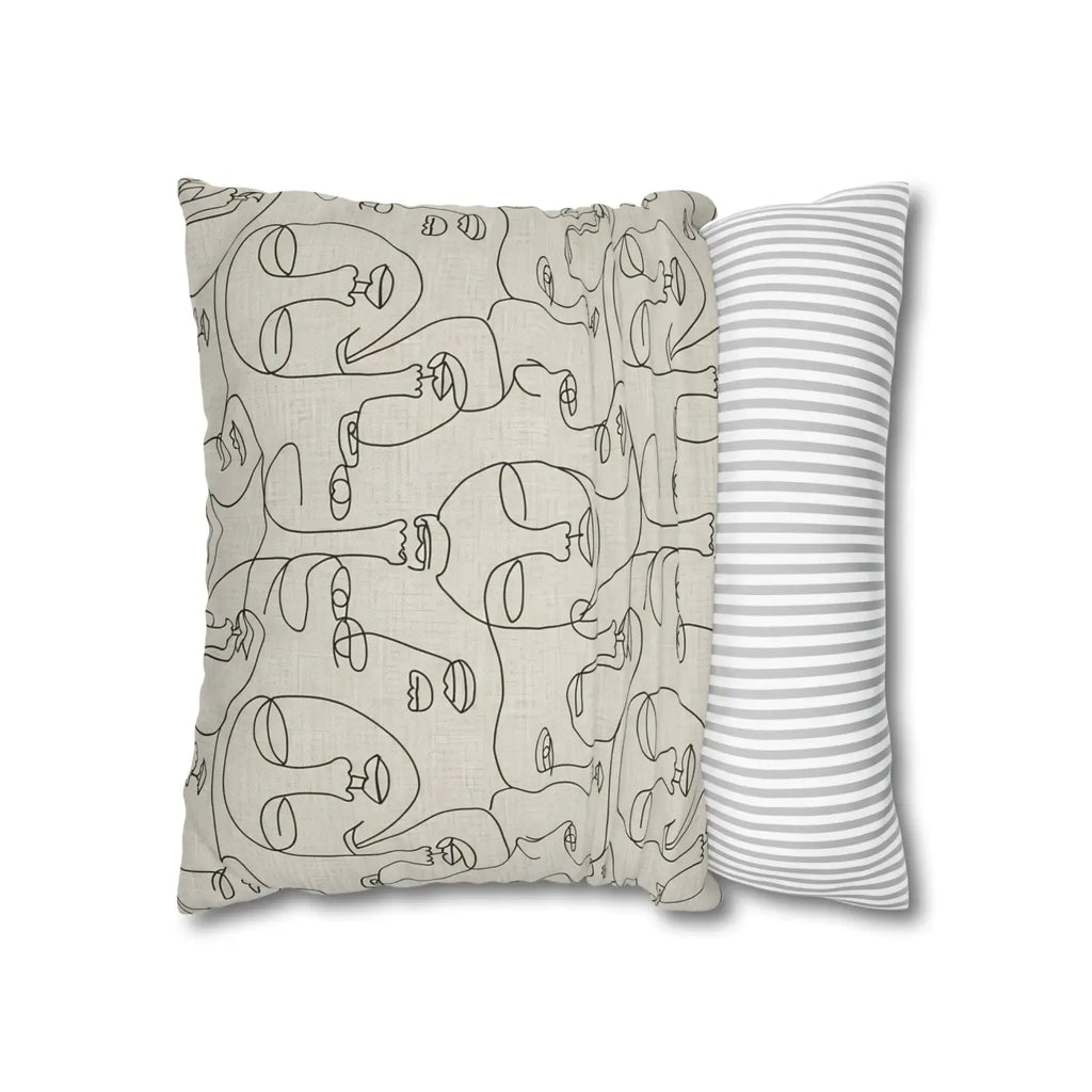 Line Art Pillow Cover - Abstract Faces Gallery Style - DipaliZ