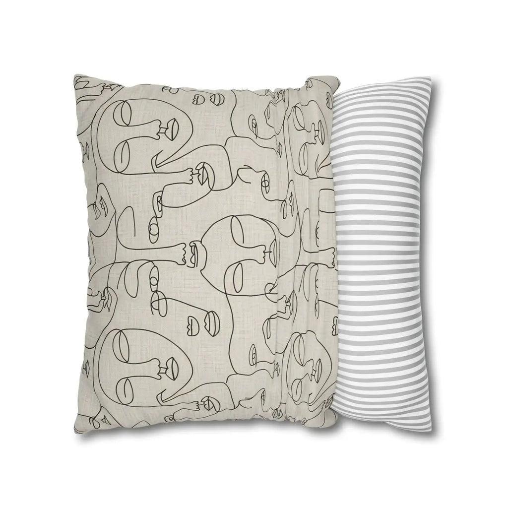 Line Art Pillow Cover - Abstract Faces Gallery Style - DipaliZ