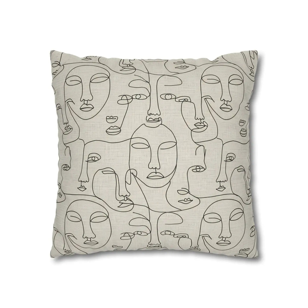 Line Art Pillow Cover - Abstract Faces Gallery Style - DipaliZ
