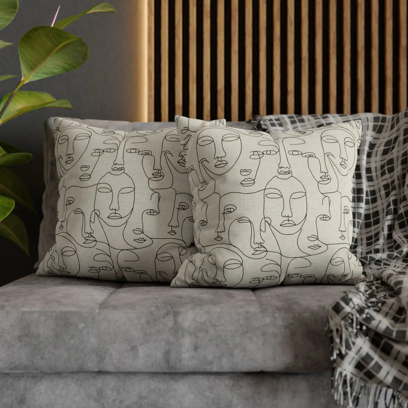 Line Art Pillow Cover - Abstract Faces Gallery Style - DipaliZ