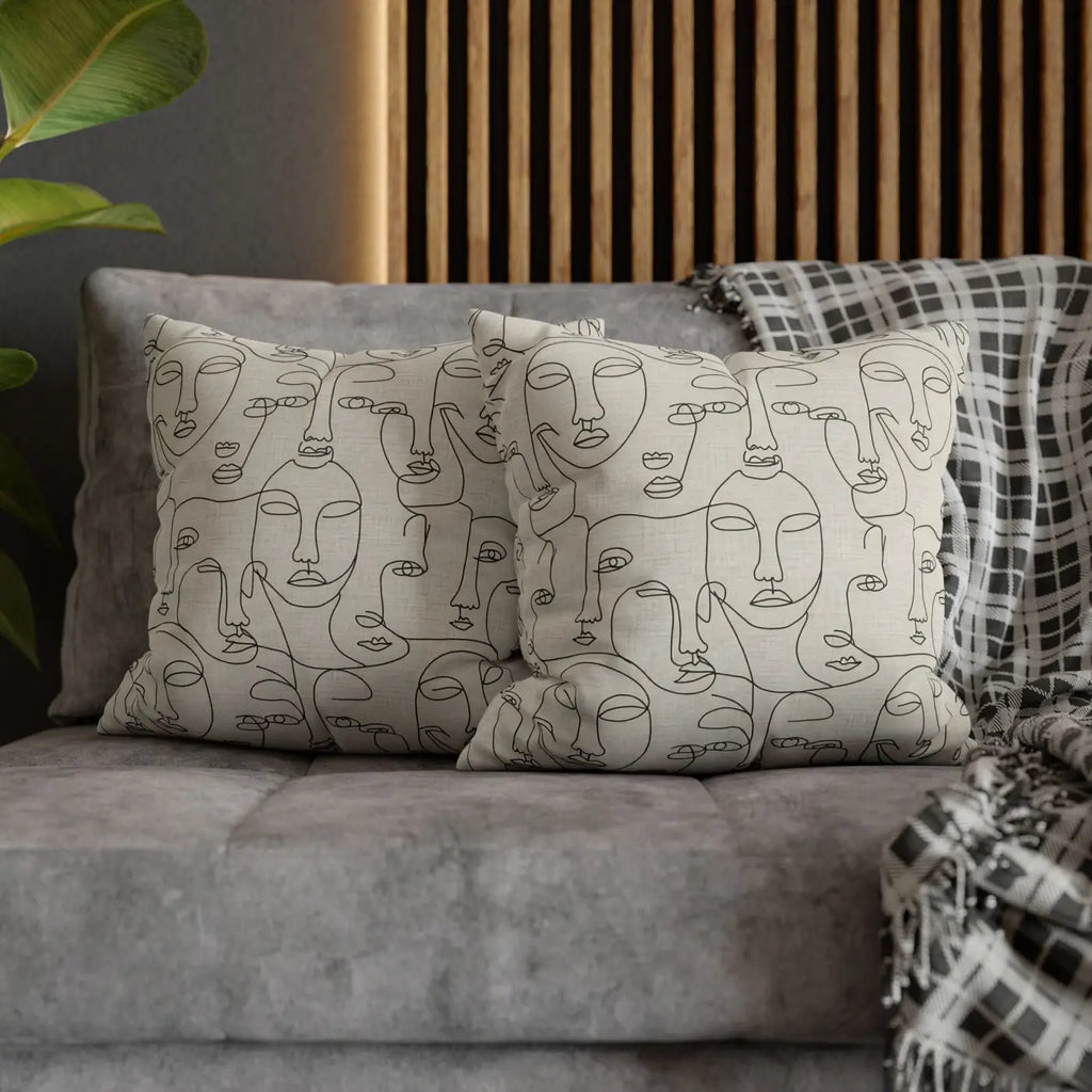 Line Art Pillow Cover - Abstract Faces Gallery Style - DipaliZ