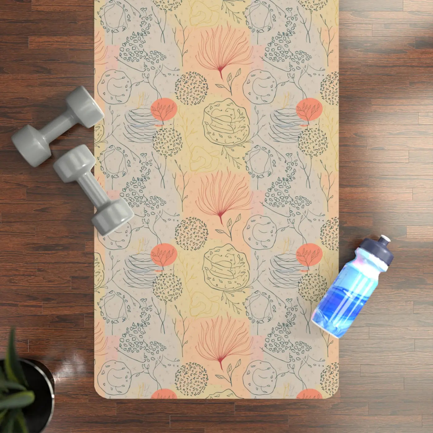 Orange Floral Rubber Yoga Mat - Anti Slip Design - DipaliZ