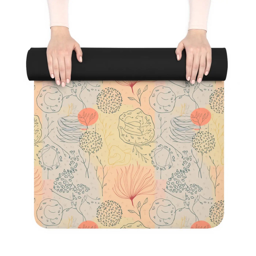 Orange Floral Rubber Yoga Mat - Anti Slip Design - DipaliZ