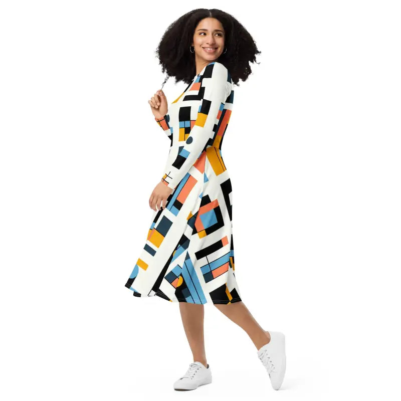 Abstract Pattern Midi Dress - Cloud Comfort Everyday Style - DipaliZ