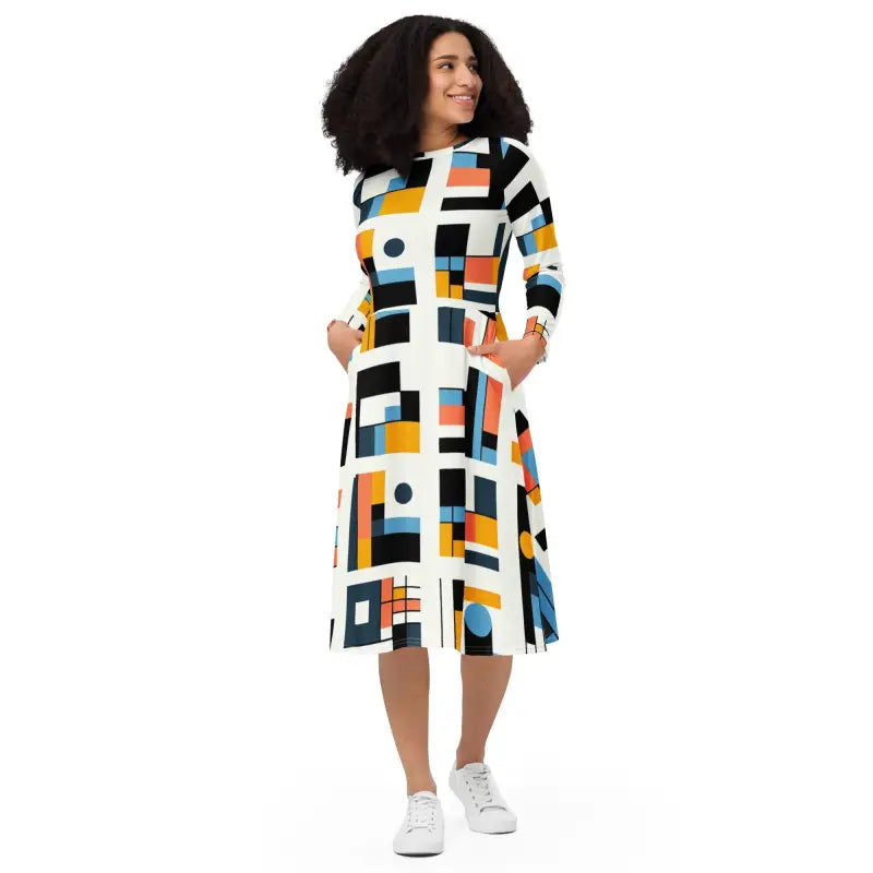 Abstract Pattern Midi Dress - Cloud Comfort Everyday Style - DipaliZ