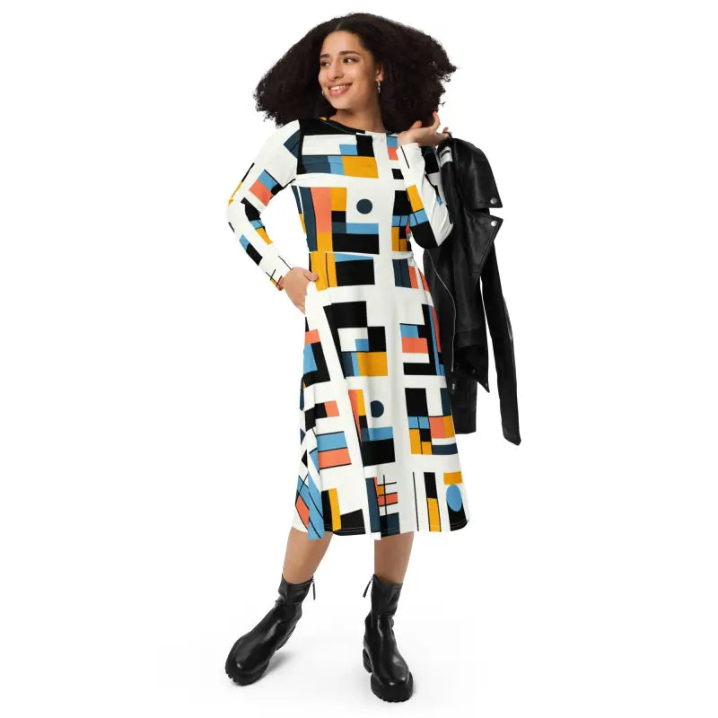 Abstract Pattern Midi Dress - Cloud Comfort Everyday Style - DipaliZ