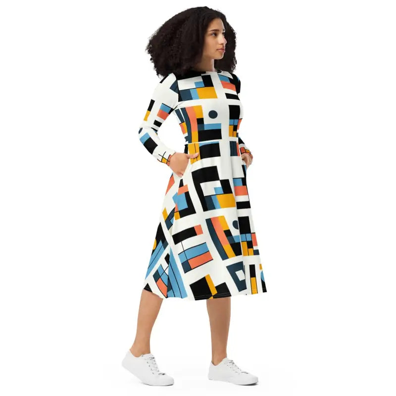 Abstract Pattern Midi Dress - Cloud Comfort Everyday Style - DipaliZ