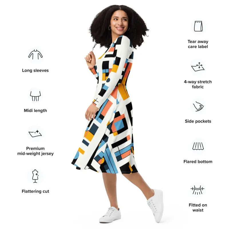 Abstract Pattern Midi Dress - Cloud Comfort Everyday Style - DipaliZ