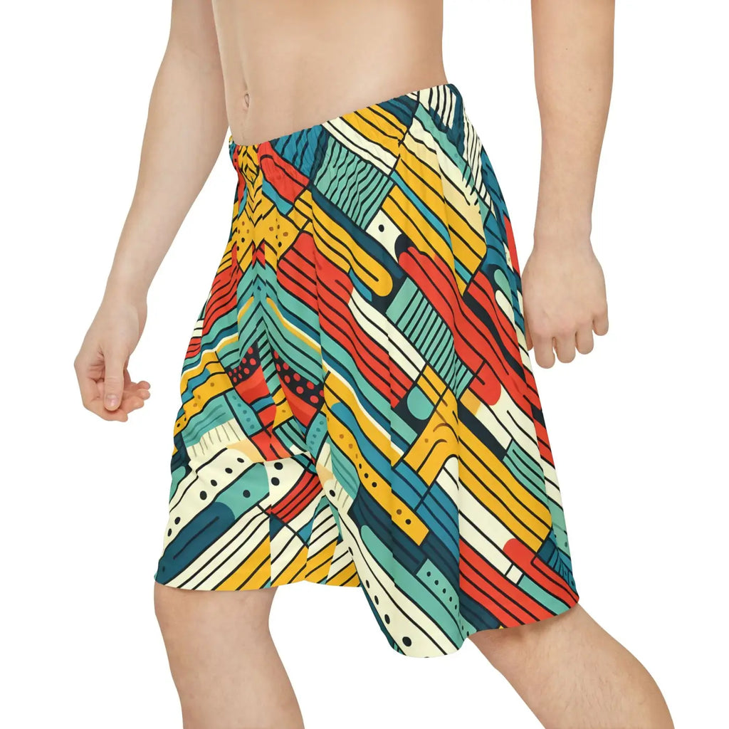 Striking Red Sports Shorts - Green Striped Active Fit - DipaliZ