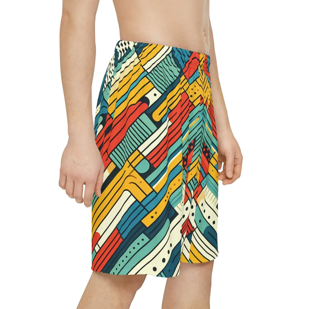 Striking Red Sports Shorts - Green Striped Active Fit - DipaliZ