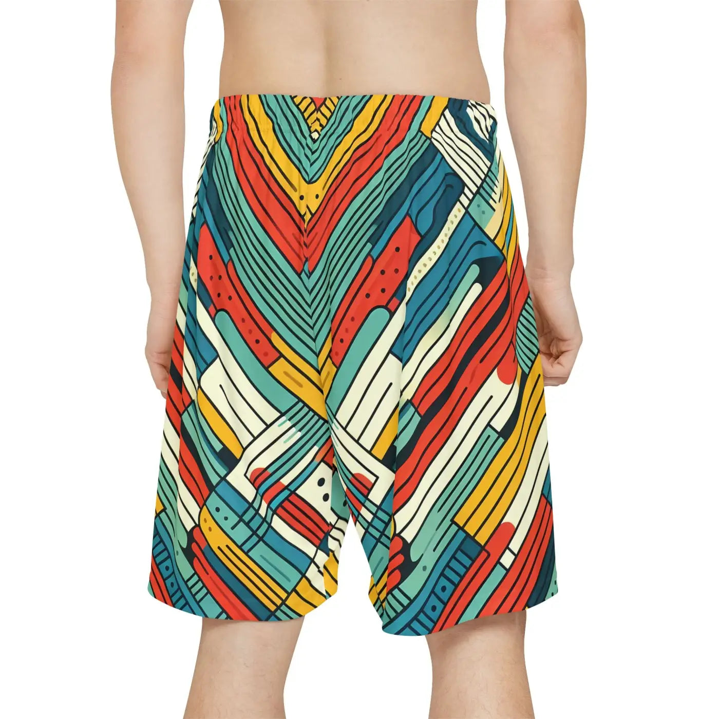 Striking Red Sports Shorts - Green Striped Active Fit - DipaliZ