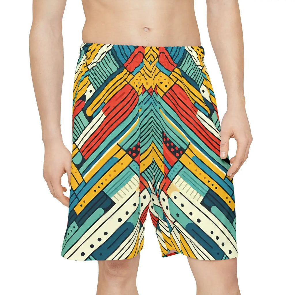 Striking Red Sports Shorts - Green Striped Active Fit - DipaliZ