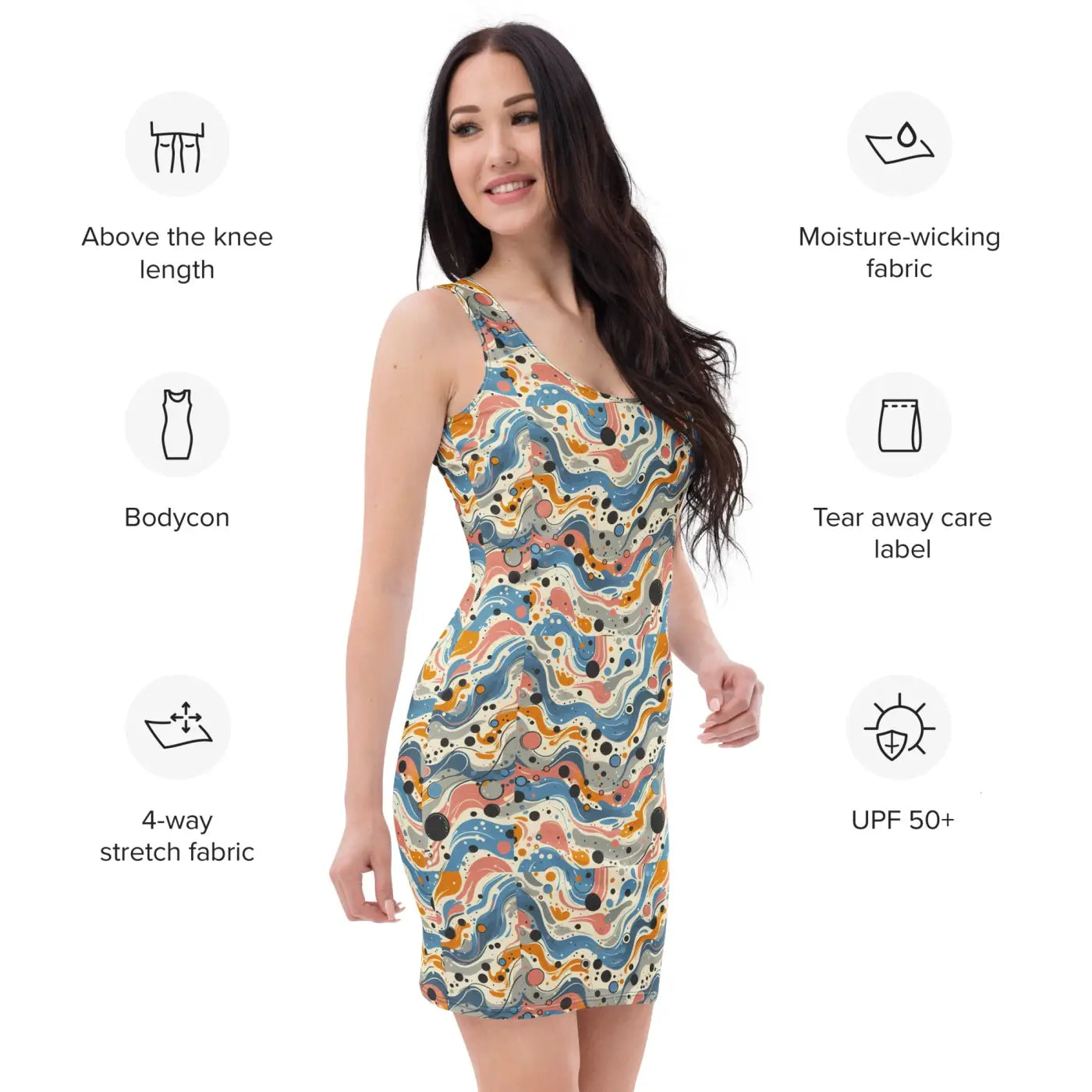 Abstract Swirls Bodycon Dress - Curve Hugging Comfort - DipaliZ