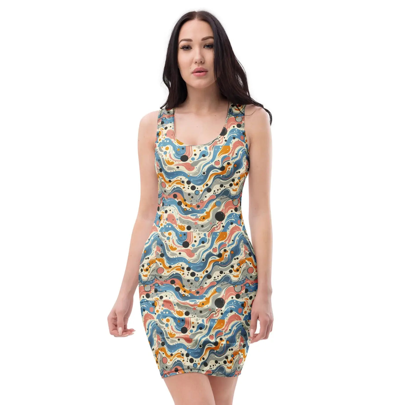 Abstract Swirls Bodycon Dress - Curve Hugging Comfort - DipaliZ