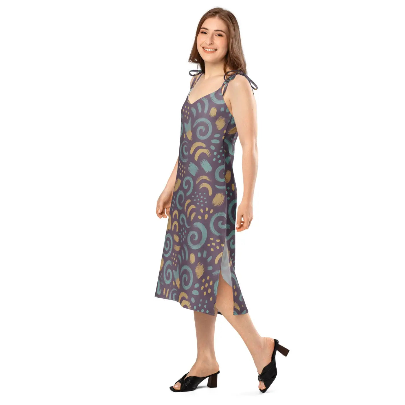 Dreamy Abstract Swirls Midi Dress - Built-In Bra Comfort - DipaliZ