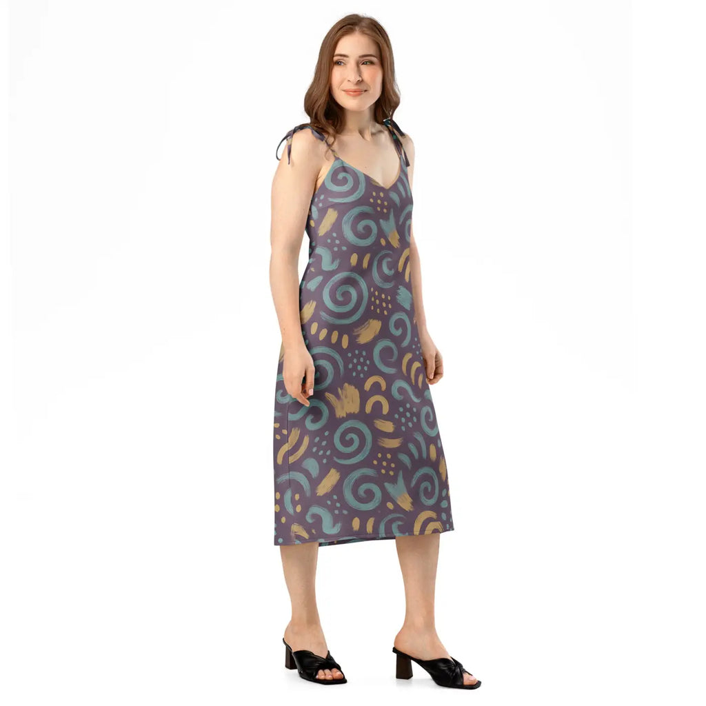 Dreamy Abstract Swirls Midi Dress - Built-In Bra Comfort - DipaliZ