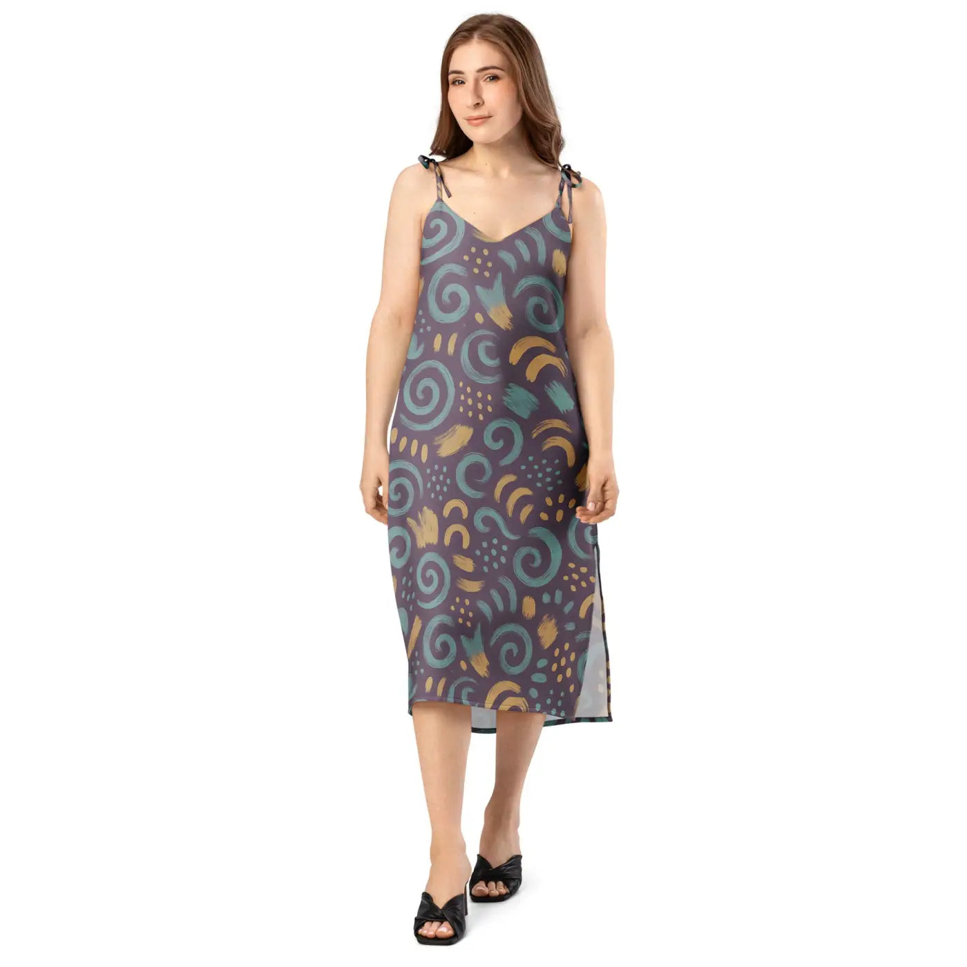Dreamy Abstract Swirls Midi Dress - Built-In Bra Comfort - DipaliZ