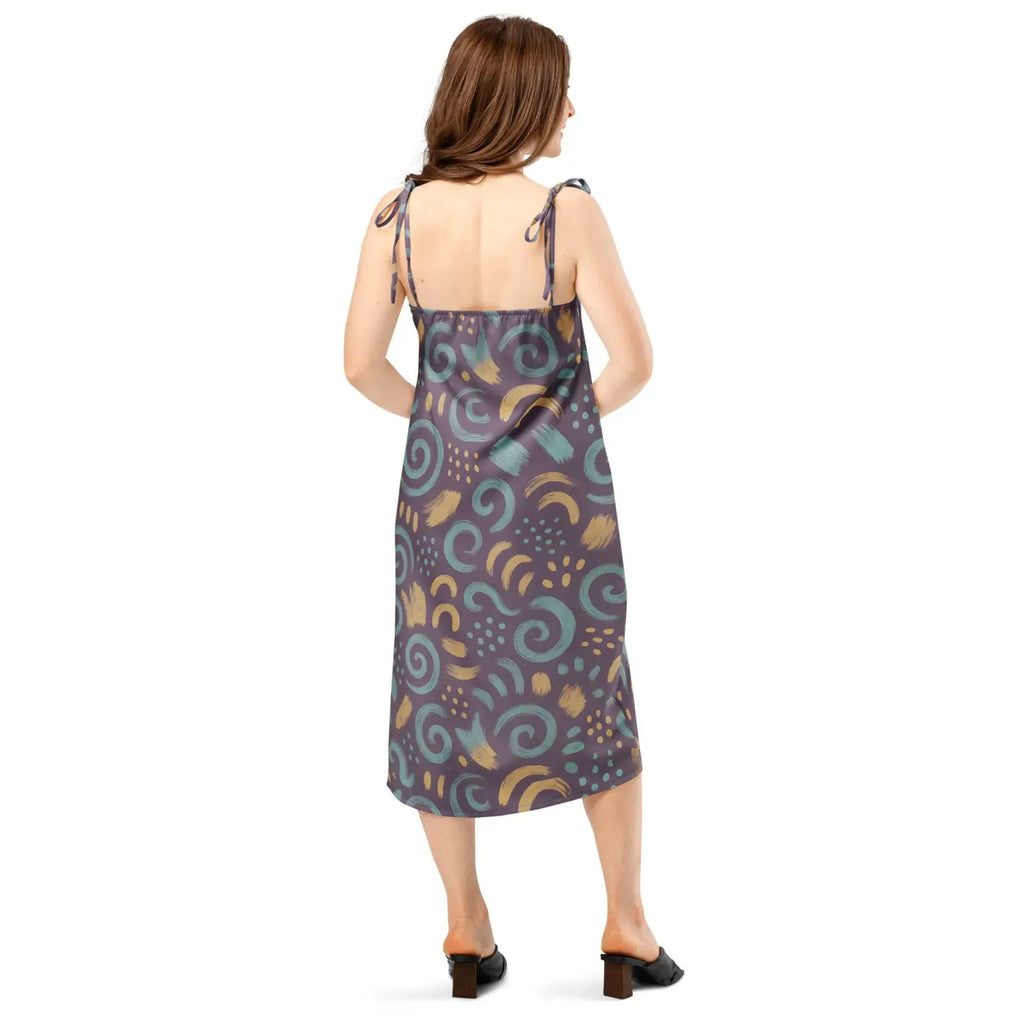 Dreamy Abstract Swirls Midi Dress - Built-In Bra Comfort - DipaliZ
