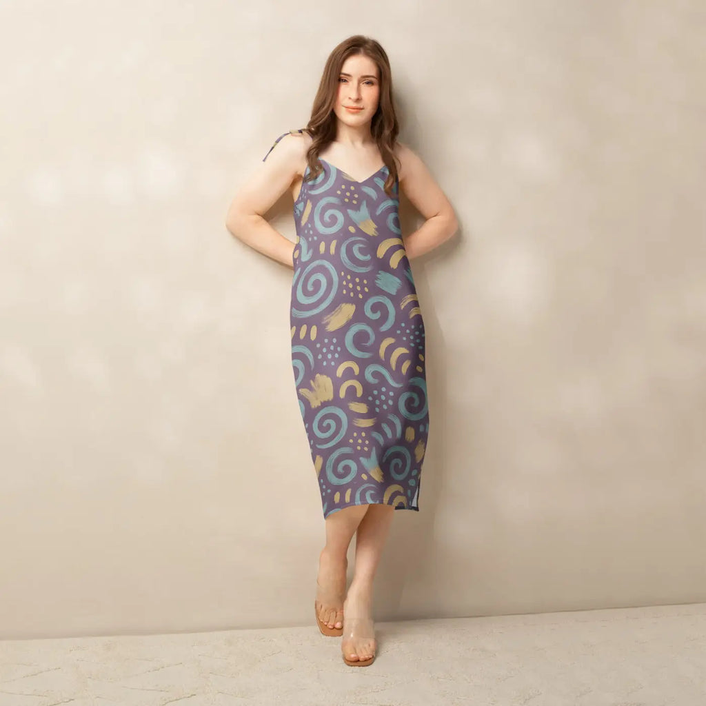 Dreamy Abstract Swirls Midi Dress - Built-In Bra Comfort - DipaliZ