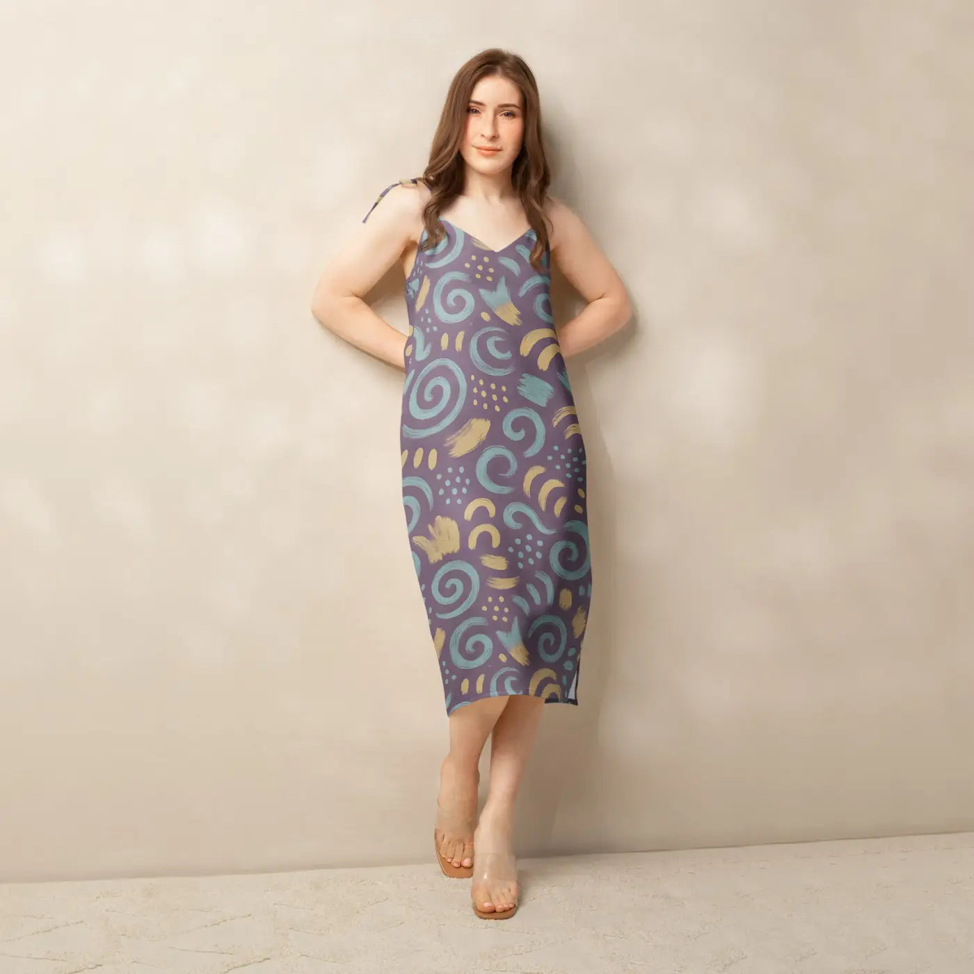Dreamy Abstract Swirls Midi Dress - Built-In Bra Comfort - DipaliZ