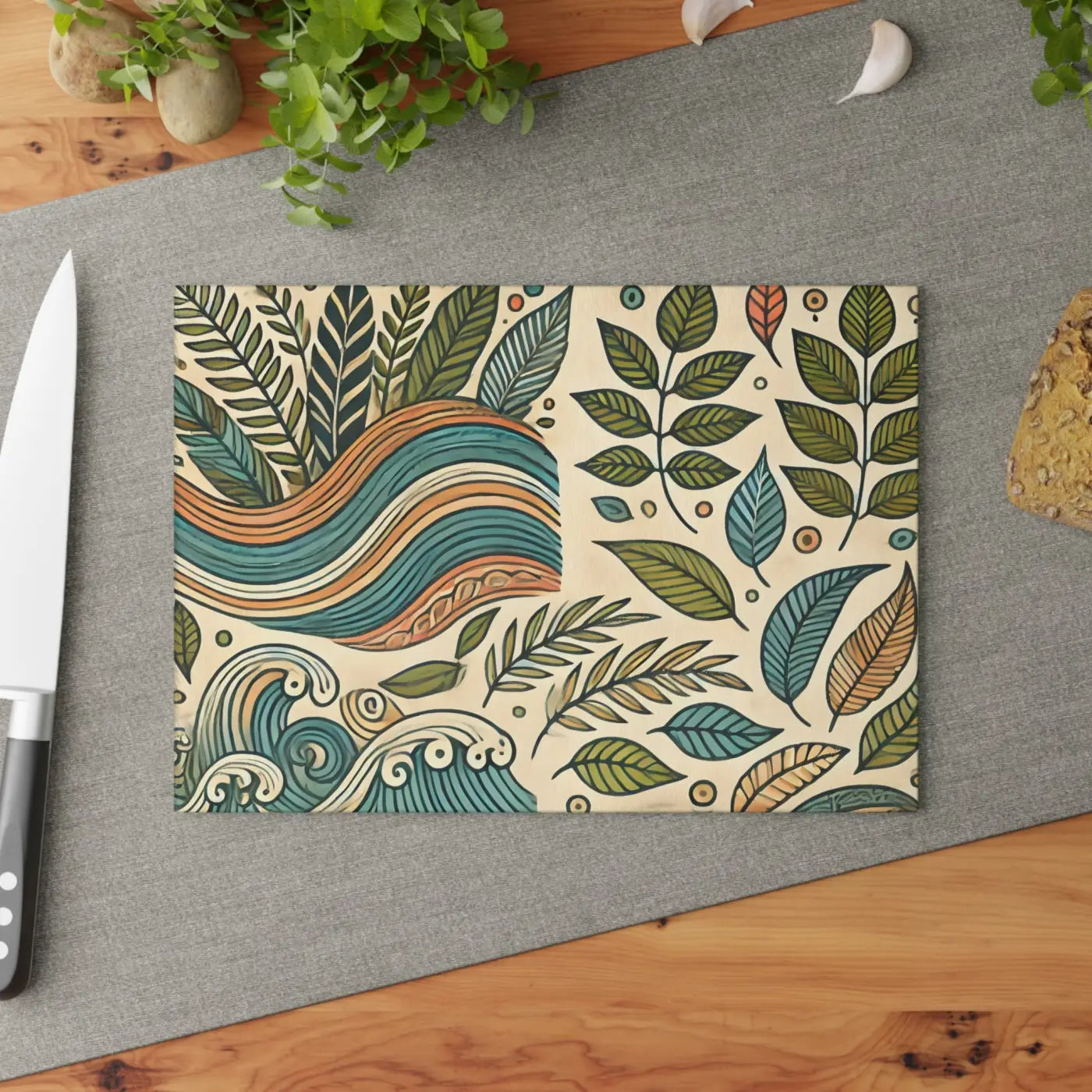 Wavy Leaves Glass Cutting Board - Abstract Kitchen Style - DipaliZ