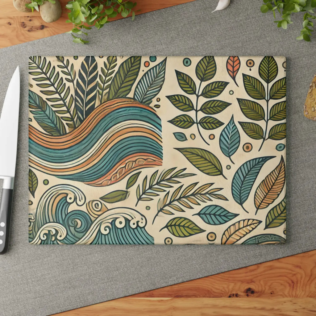 Wavy Leaves Glass Cutting Board - Abstract Kitchen Style - DipaliZ