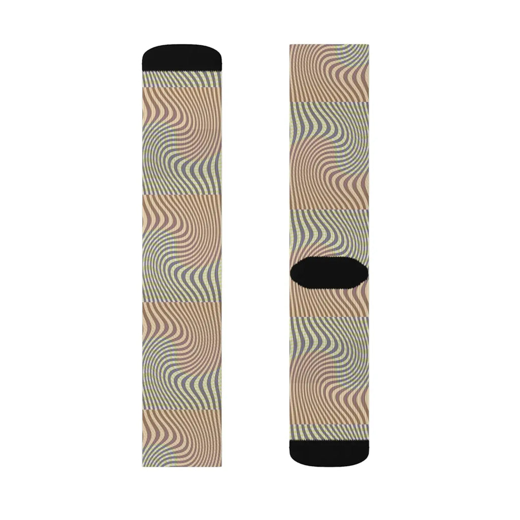 Abstract Wavy Yellow Sublimation Socks - Bold Art Style - DipaliZ