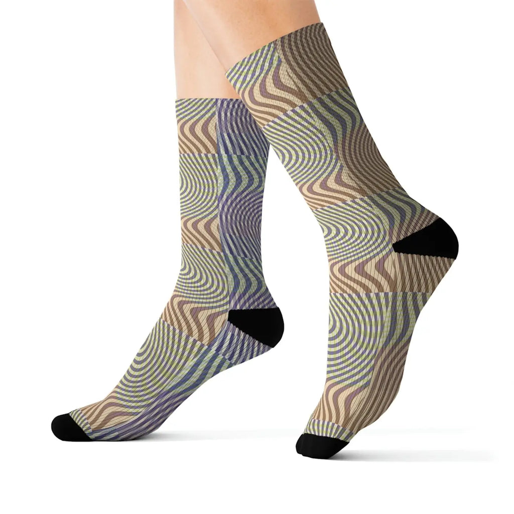 Abstract Wavy Yellow Sublimation Socks - Bold Art Style - DipaliZ