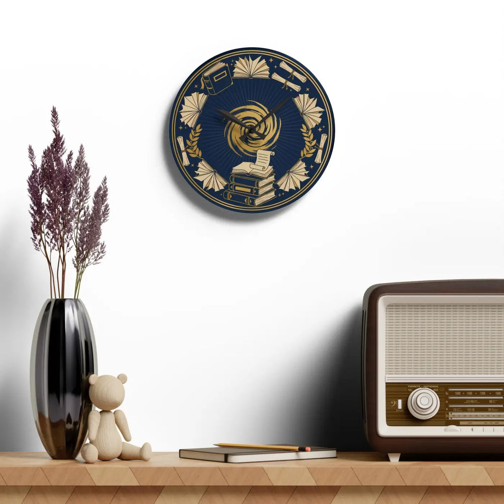 Acrylic Wall Clock - Vintage Books and Laurel Design - DipaliZ