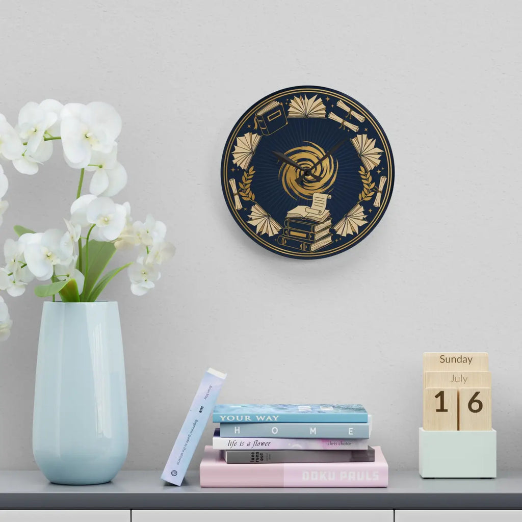 Acrylic Wall Clock - Vintage Books and Laurel Design - DipaliZ