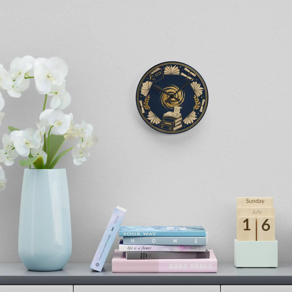 Acrylic Wall Clock - Vintage Books and Laurel Design - DipaliZ