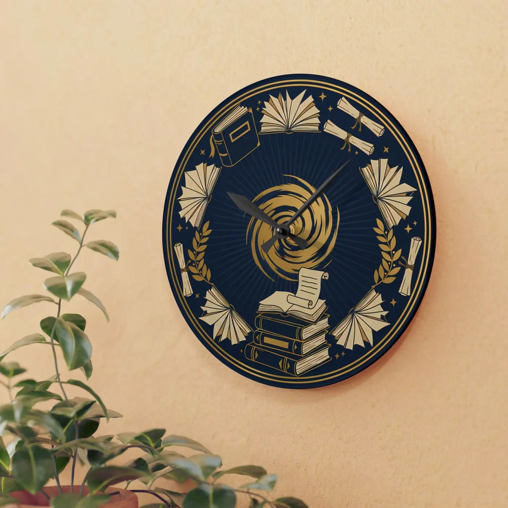 Acrylic Wall Clock - Vintage Books and Laurel Design - DipaliZ