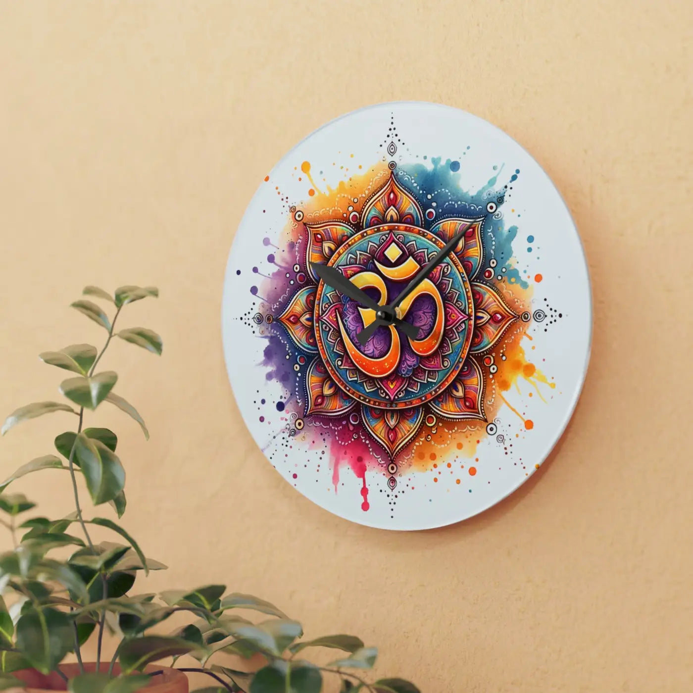 Radiant Aum Wall Clock - Acrylic Spiritual Design - DipaliZ