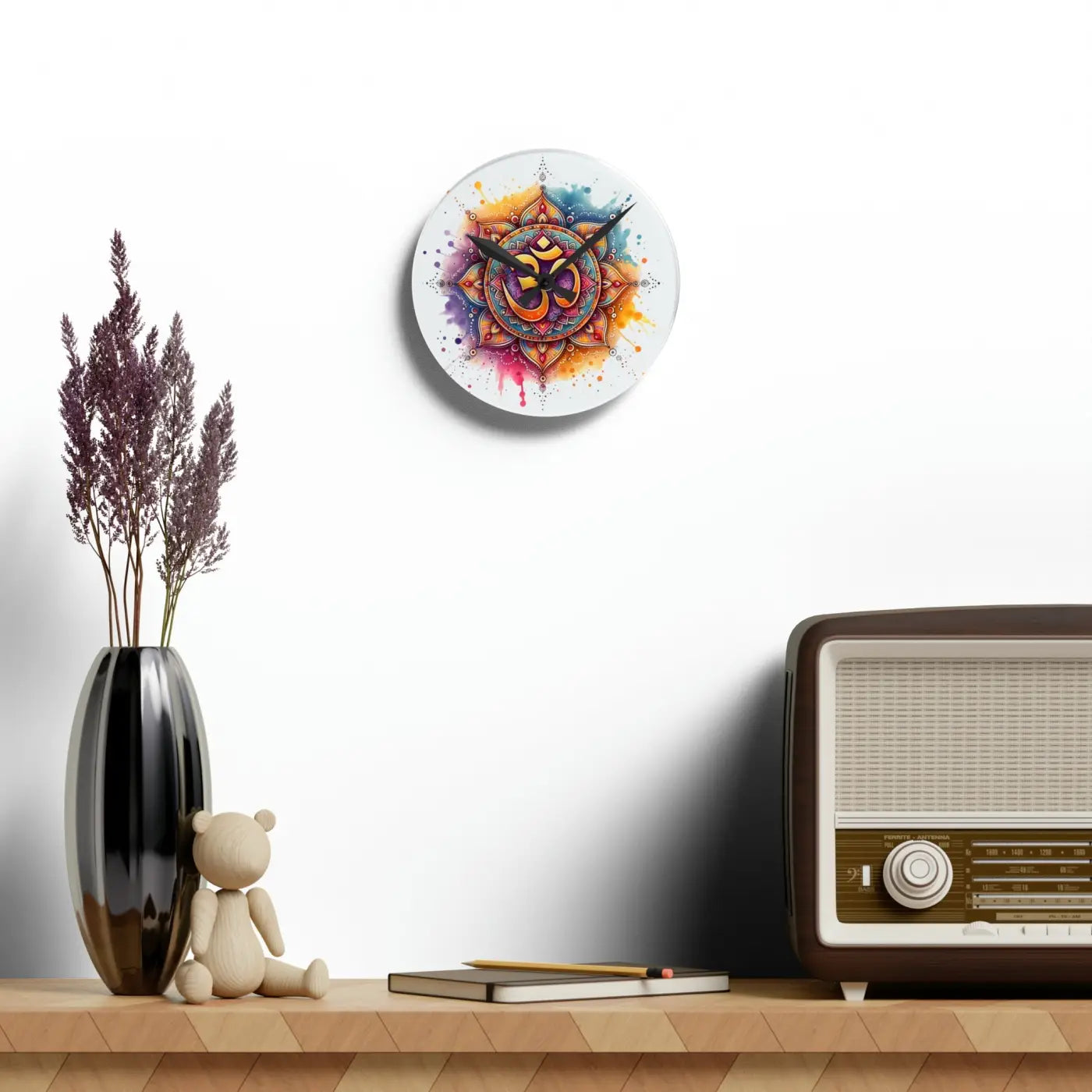 Radiant Aum Wall Clock - Acrylic Spiritual Design - DipaliZ