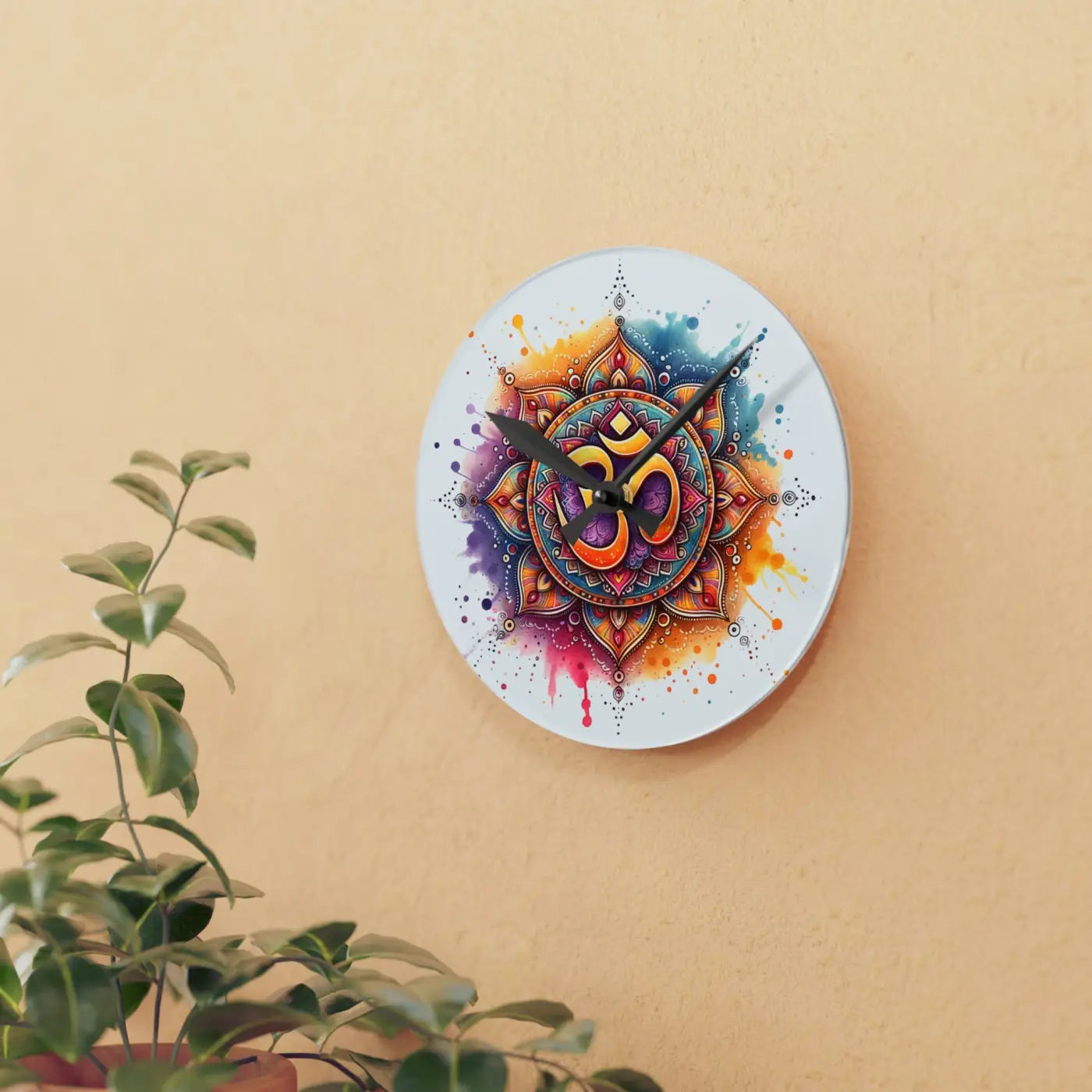 Radiant Aum Wall Clock - Acrylic Spiritual Design - DipaliZ