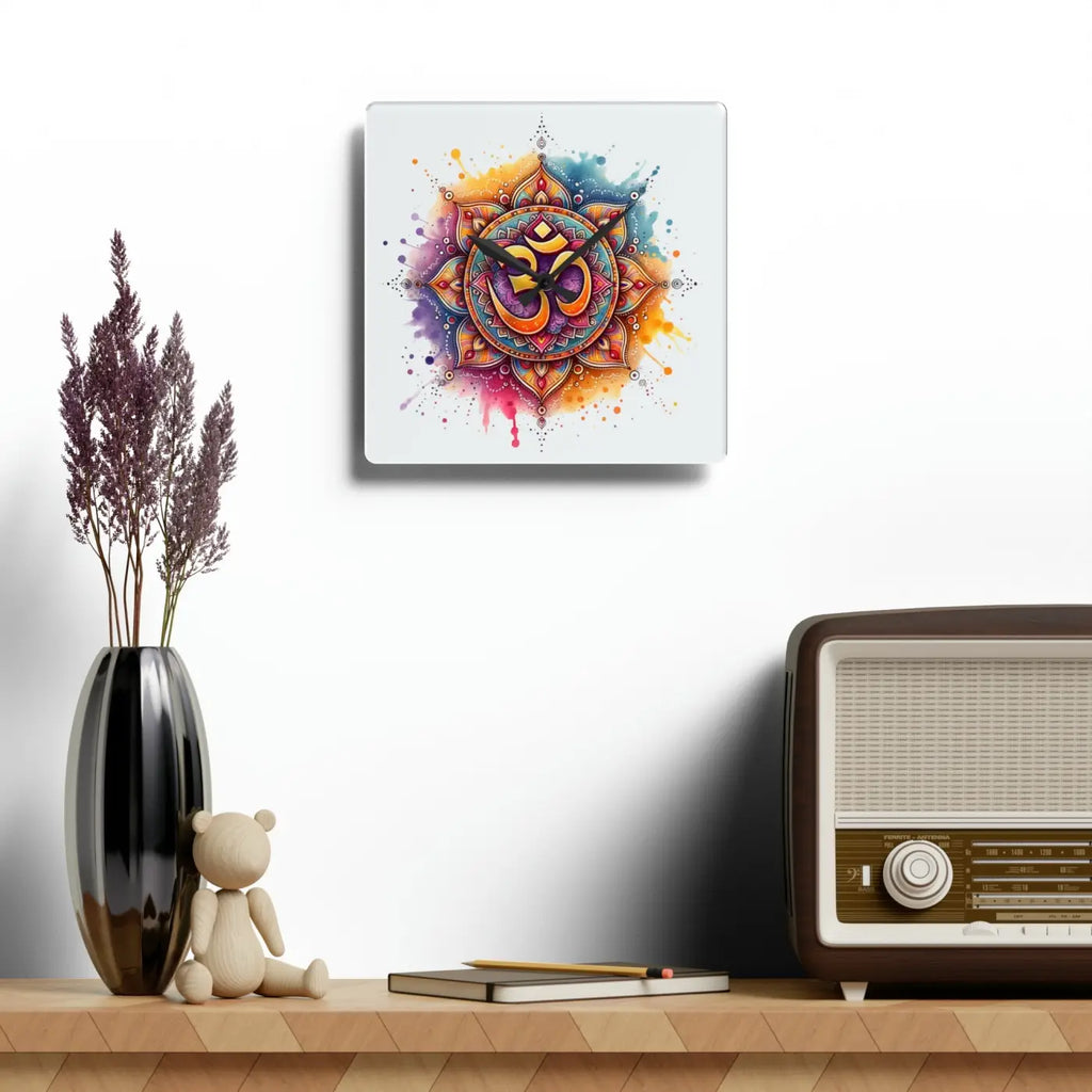 Radiant Aum Wall Clock - Acrylic Spiritual Design - DipaliZ