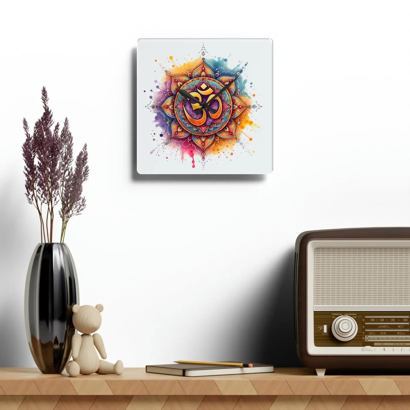Radiant Aum Wall Clock - Acrylic Spiritual Design - DipaliZ