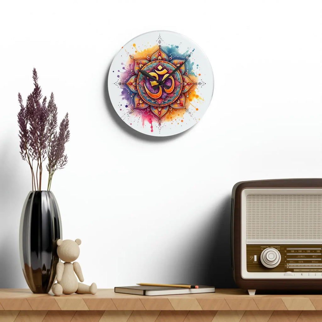 Radiant Aum Wall Clock - Acrylic Spiritual Design - DipaliZ