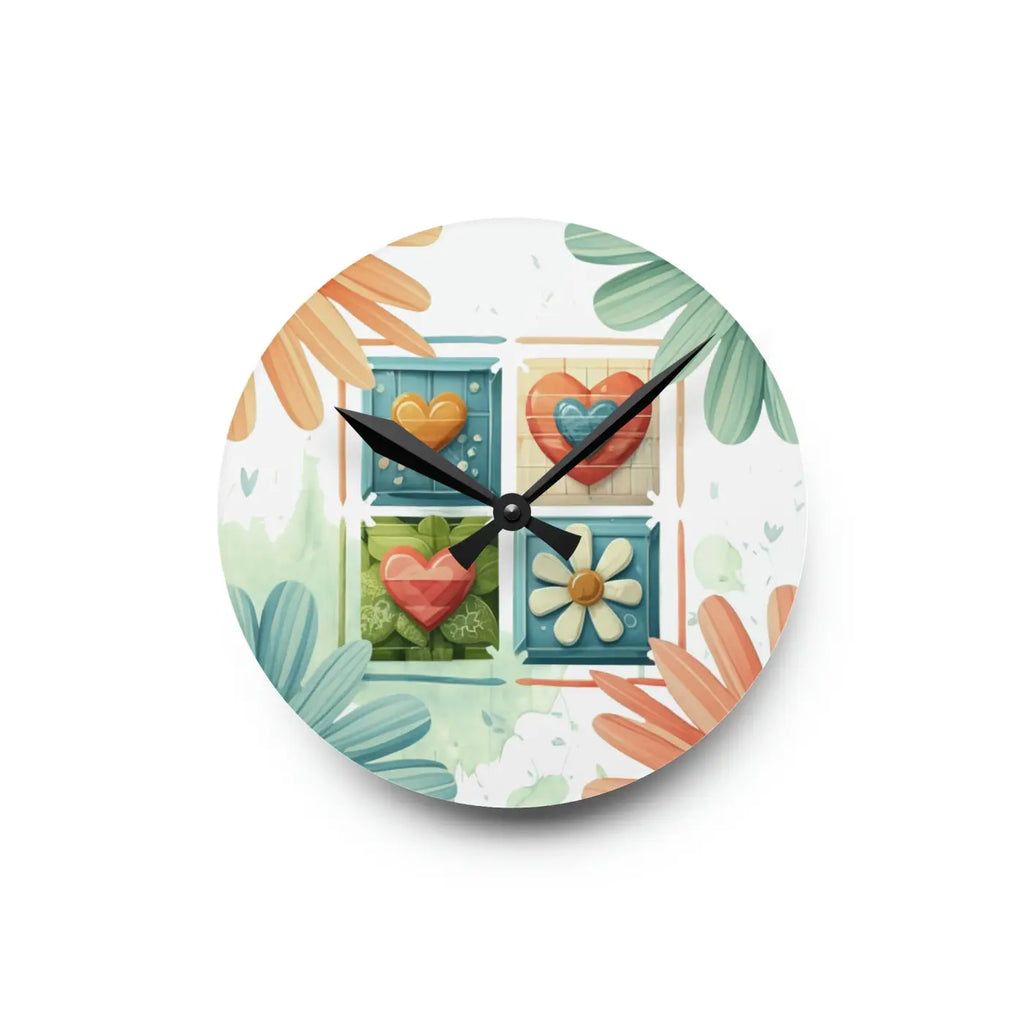 Acrylic Wall Clock - Hearts Colorful Pattern Design - DipaliZ