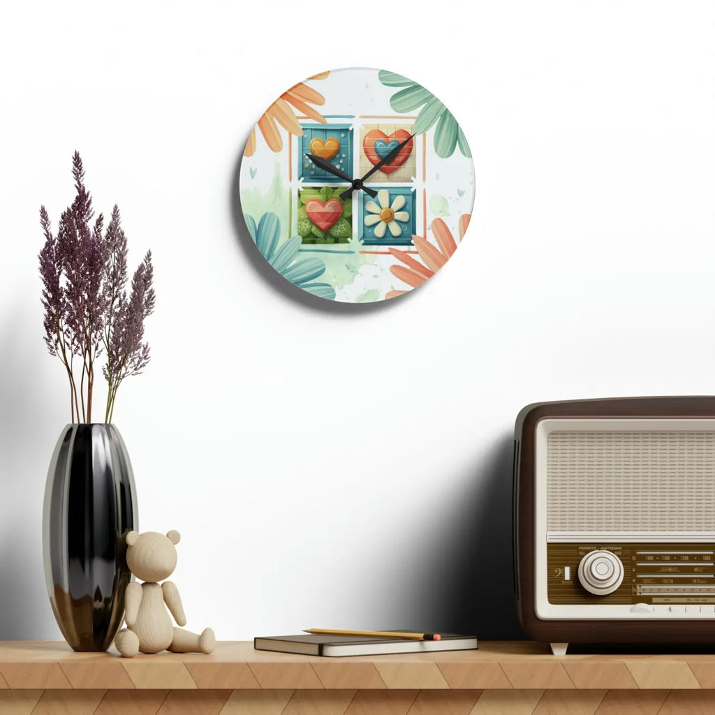 Acrylic Wall Clock - Hearts Colorful Pattern Design - DipaliZ