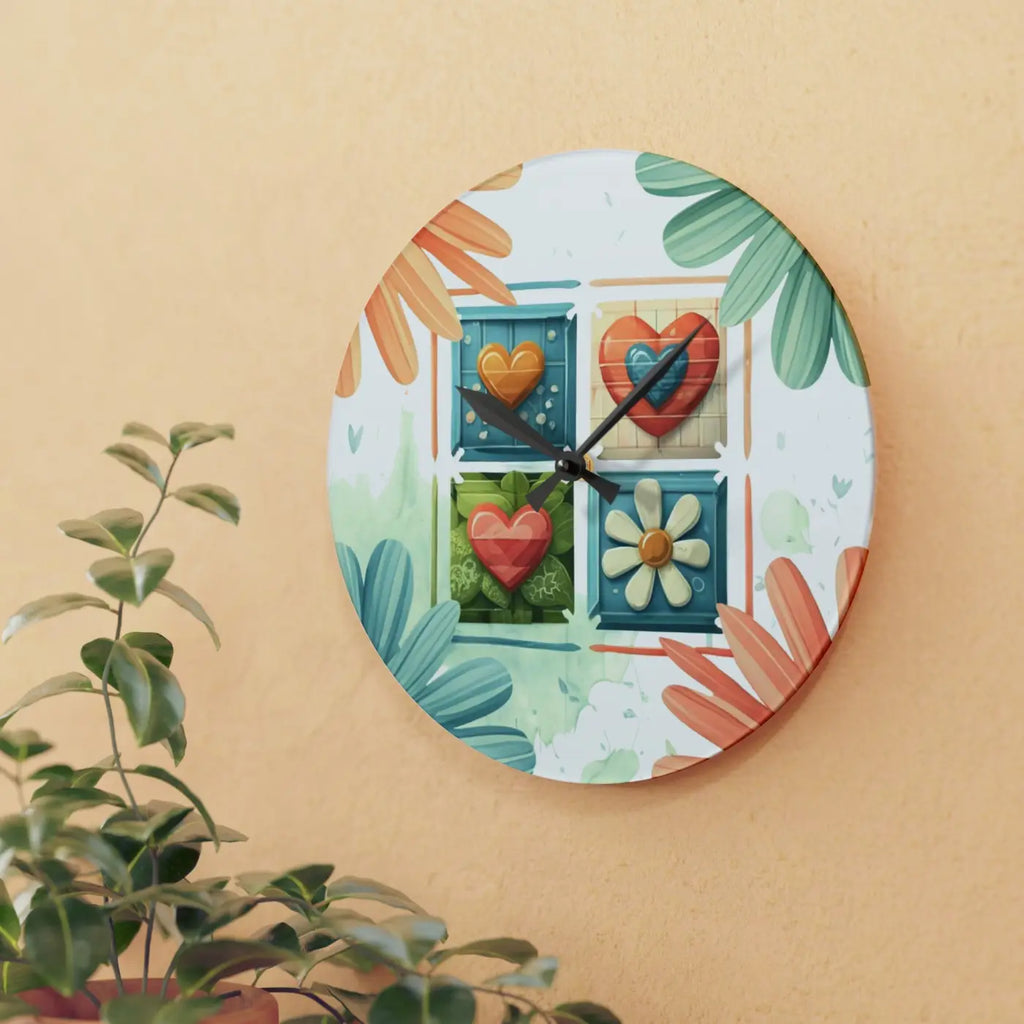 Acrylic Wall Clock - Hearts Colorful Pattern Design - DipaliZ