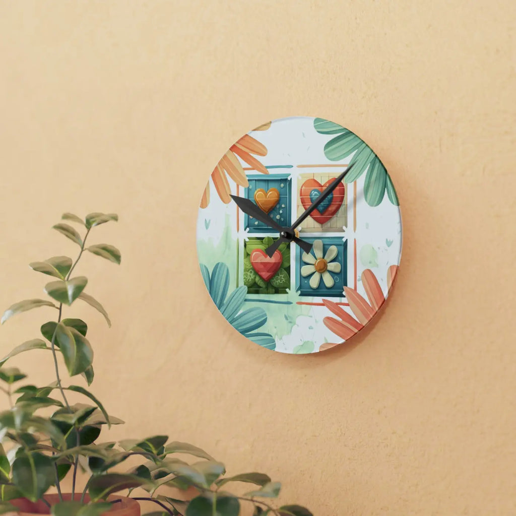 Acrylic Wall Clock - Hearts Colorful Pattern Design - DipaliZ