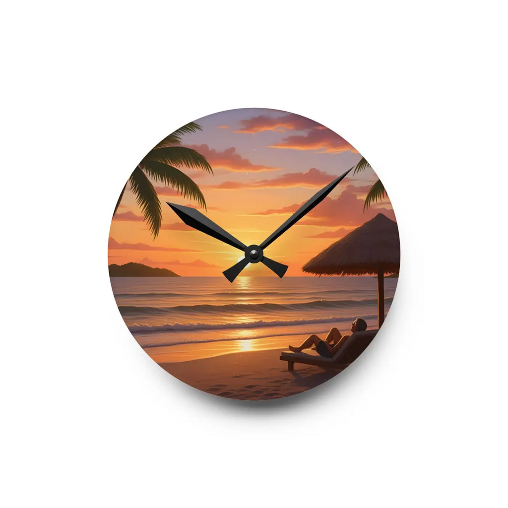 Tropical Sunset Beach Wall Clock - Acrylic Coastal Decor - DipaliZ