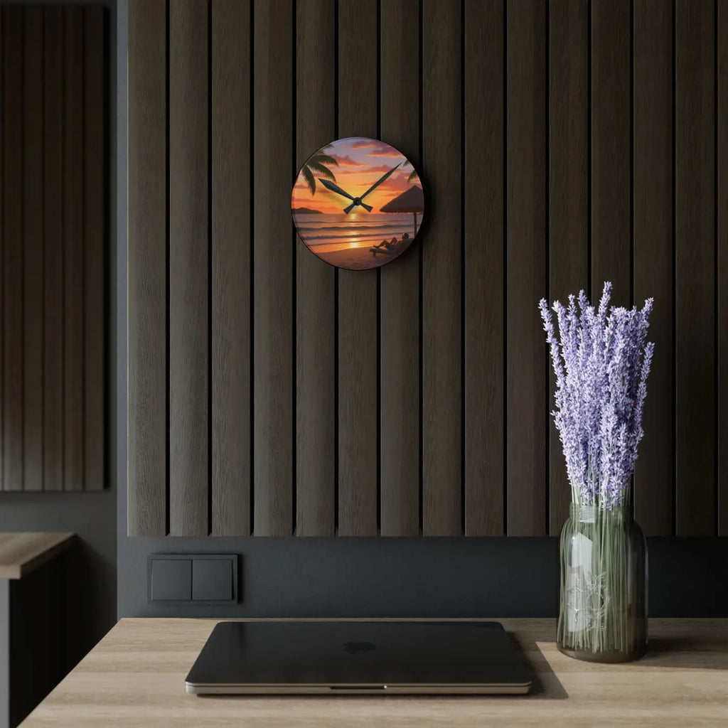 Tropical Sunset Beach Wall Clock - Acrylic Coastal Decor - DipaliZ