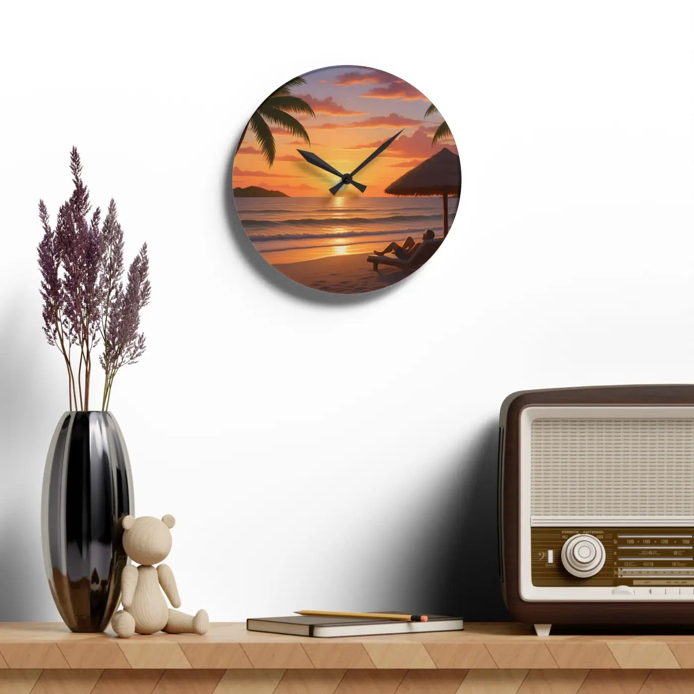 Tropical Sunset Beach Wall Clock - Acrylic Coastal Decor - DipaliZ