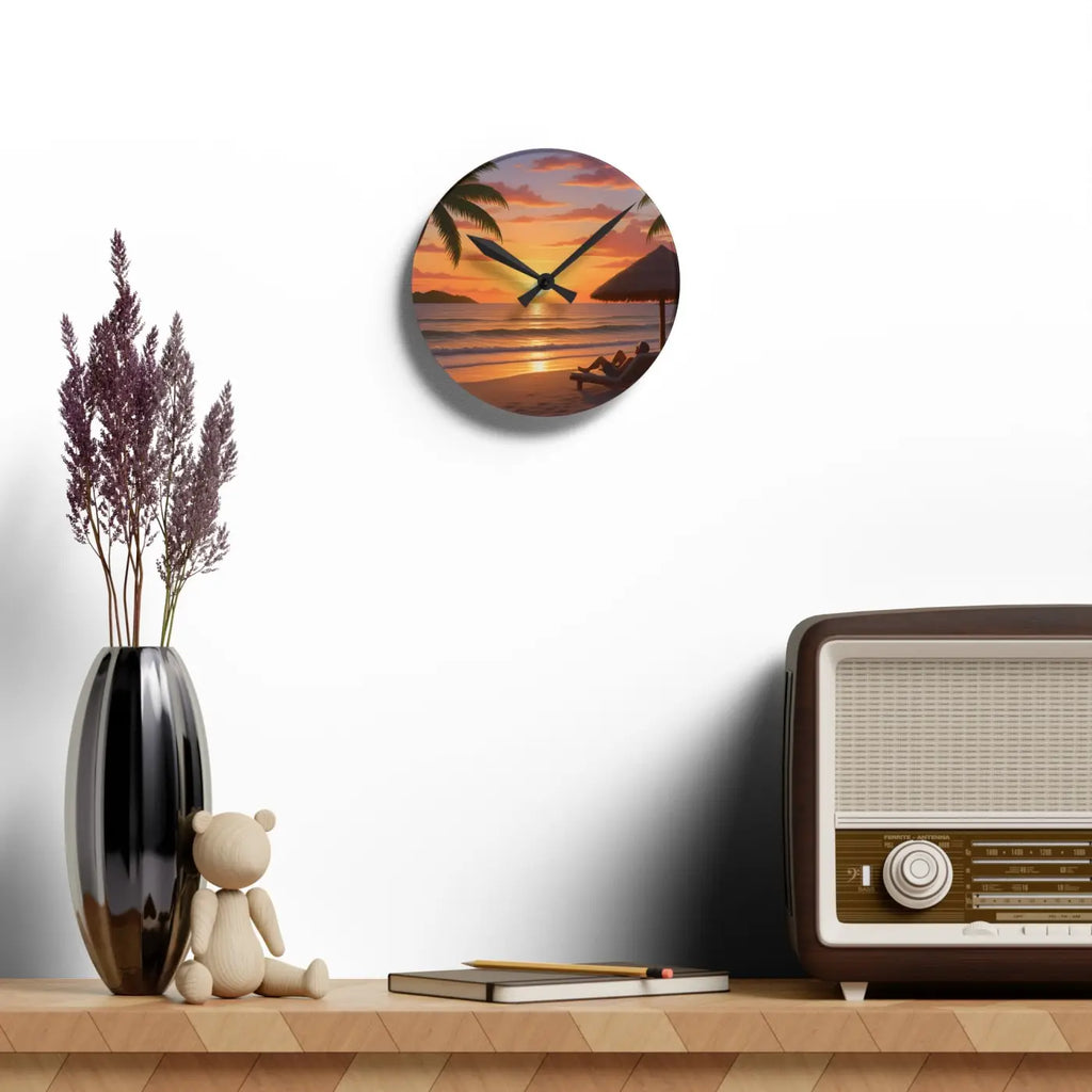 Tropical Sunset Beach Wall Clock - Acrylic Coastal Decor - DipaliZ