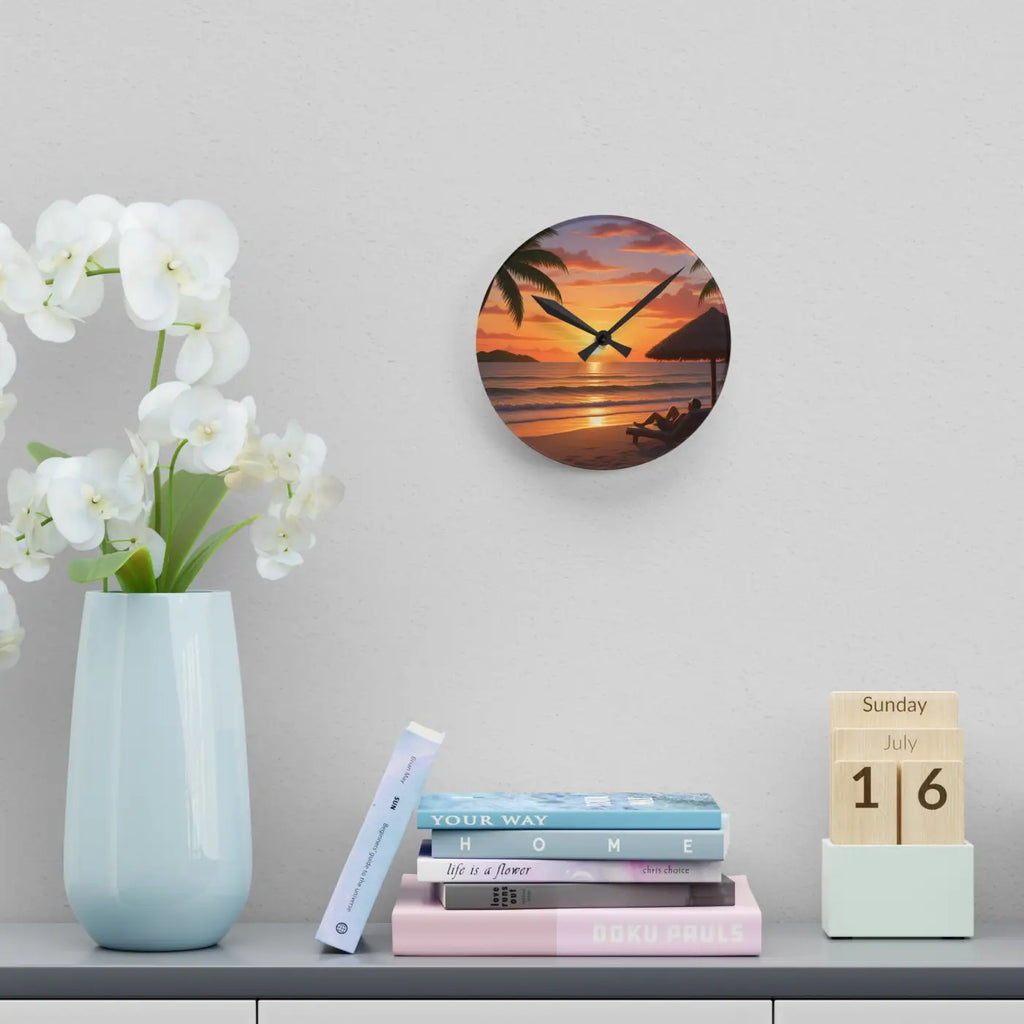 Tropical Sunset Beach Wall Clock - Acrylic Coastal Decor - DipaliZ