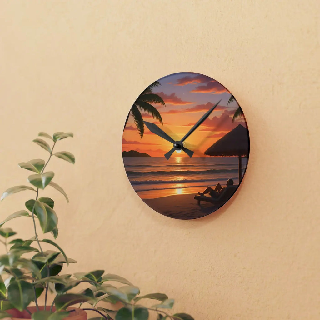 Tropical Sunset Beach Wall Clock - Acrylic Coastal Decor - DipaliZ